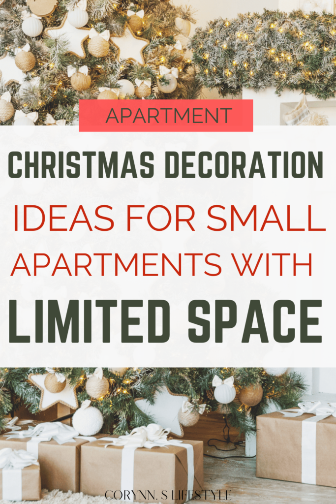 Photo of a Christmas tree with white stocking hung by the fireplace. Christmas decoration ideas for small apartments with limited space.